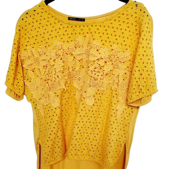 yellow Eyelet pattern high low women's blouse - Picture 1 of 4